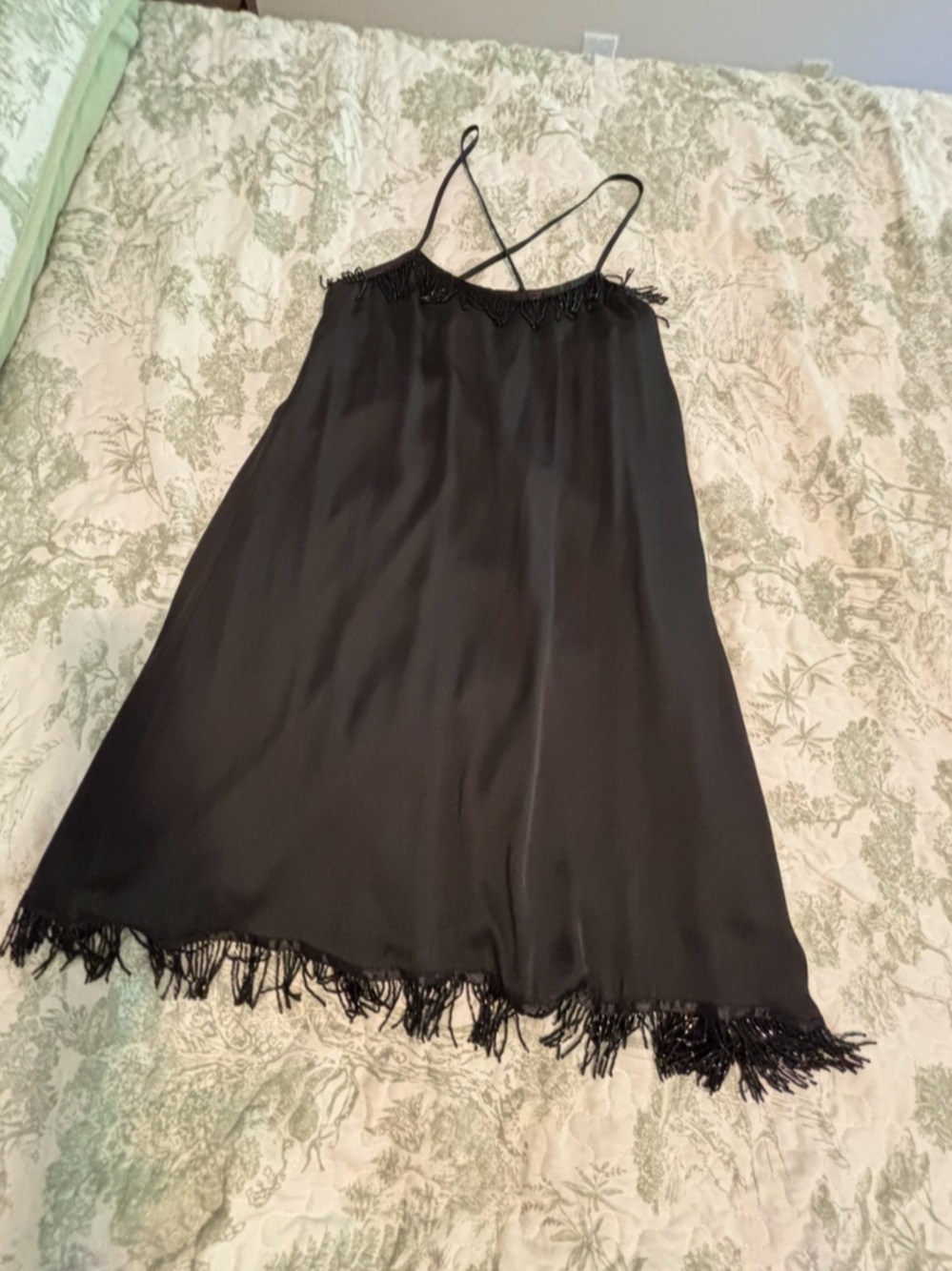 Charlotte Russe sz Small S Black Fringe Slip Dress Spaghetti Strap Camisole mini